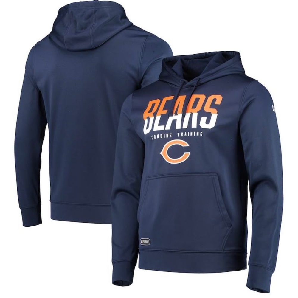 Men's Chicago Bears New Era Navy Combine Authentic Big Stage Pullover Hoodie
